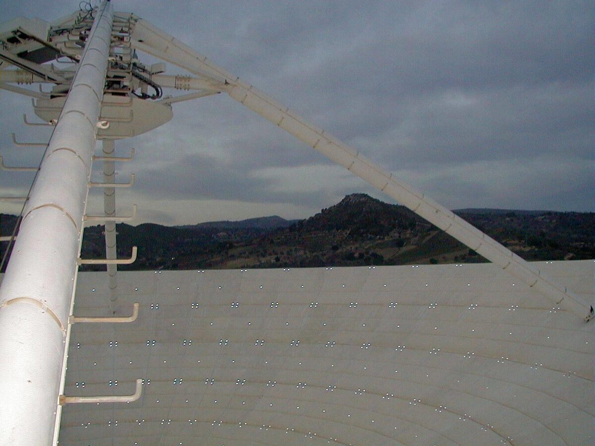30 m radio telescope dish fitted with photogrammetry targets